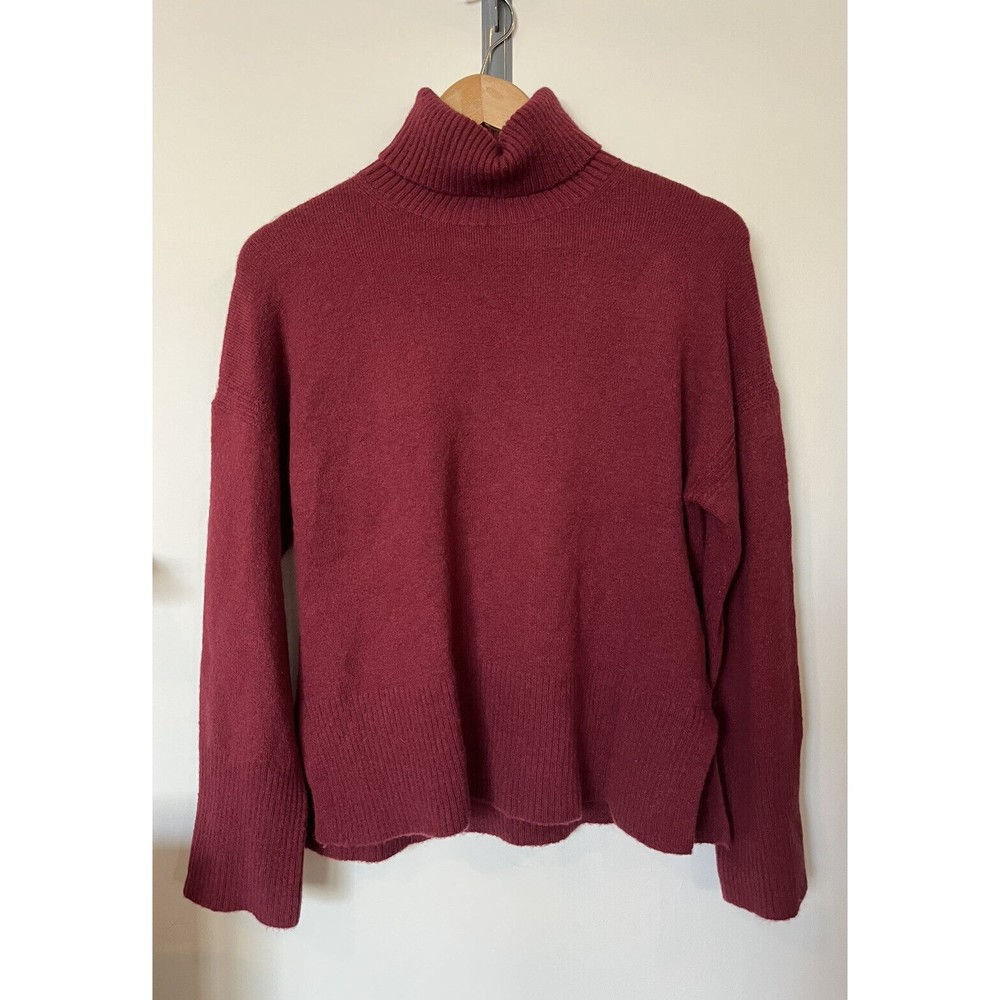 J Crew Dark Red Merino Alpaca Wool Blend Oversized Turtleneck Sweater XS